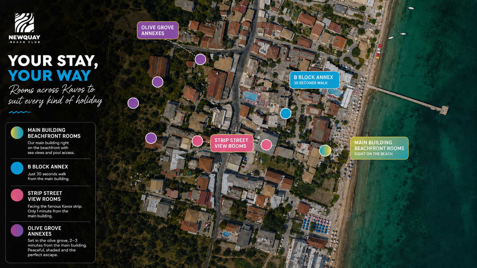 Location map — Main Building, B Block Annexe, Strip Street-View Rooms and the Olive Grove Annexes