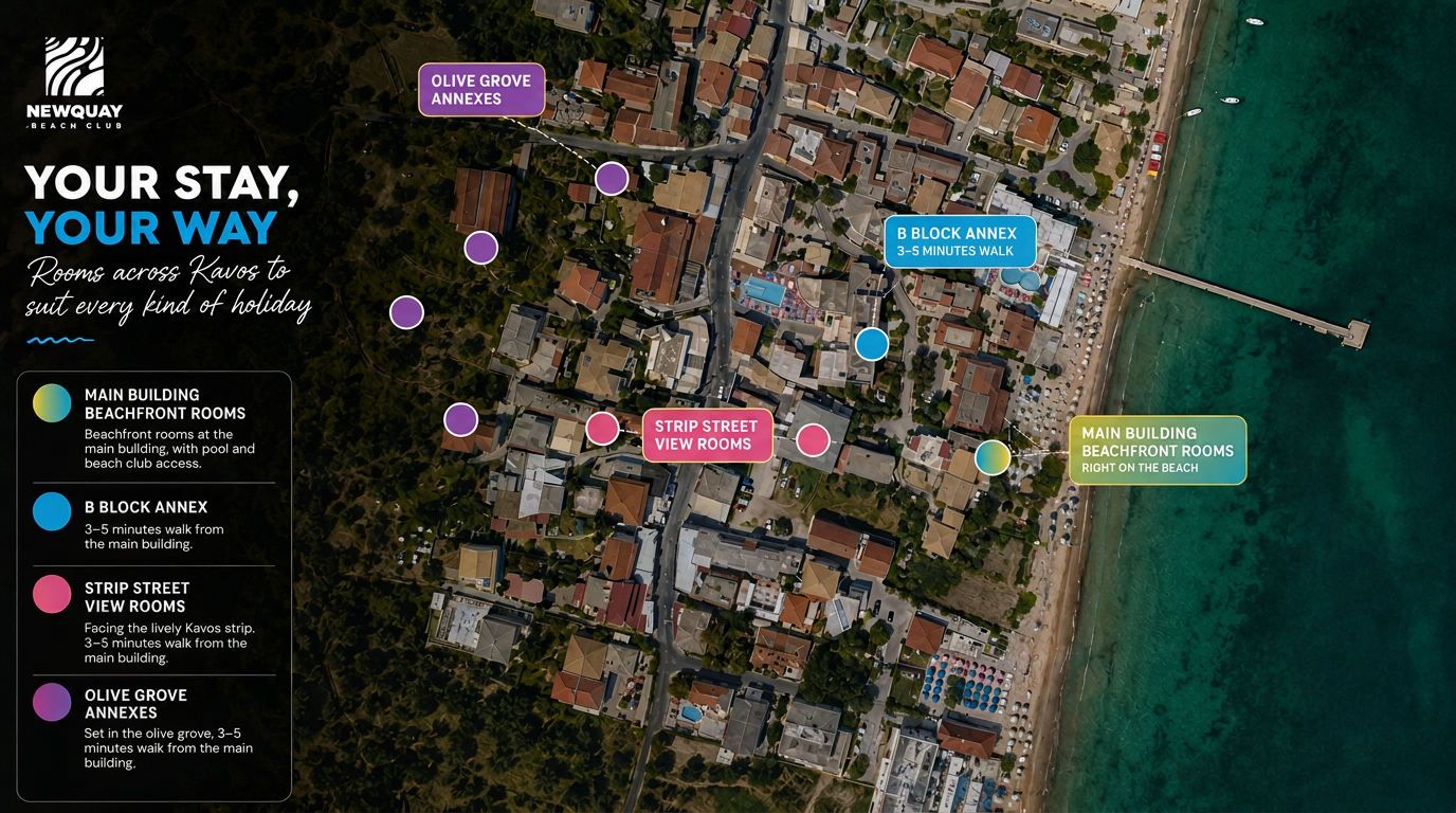 Aerial location map of Newquay Beach Club and its annexes