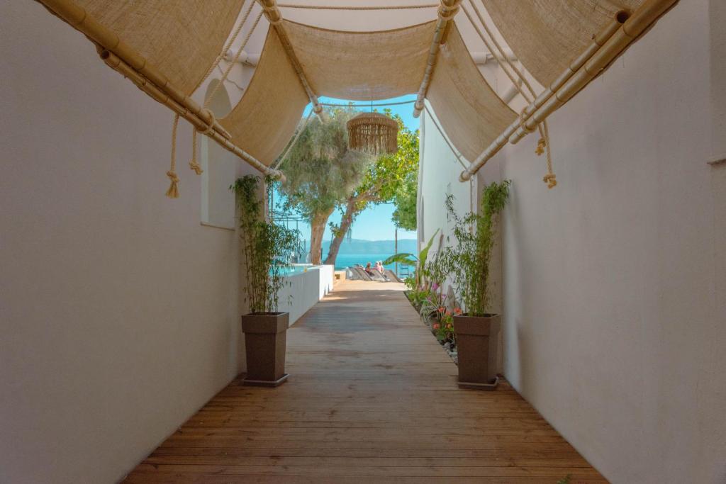Bamboo walkway down to the beach